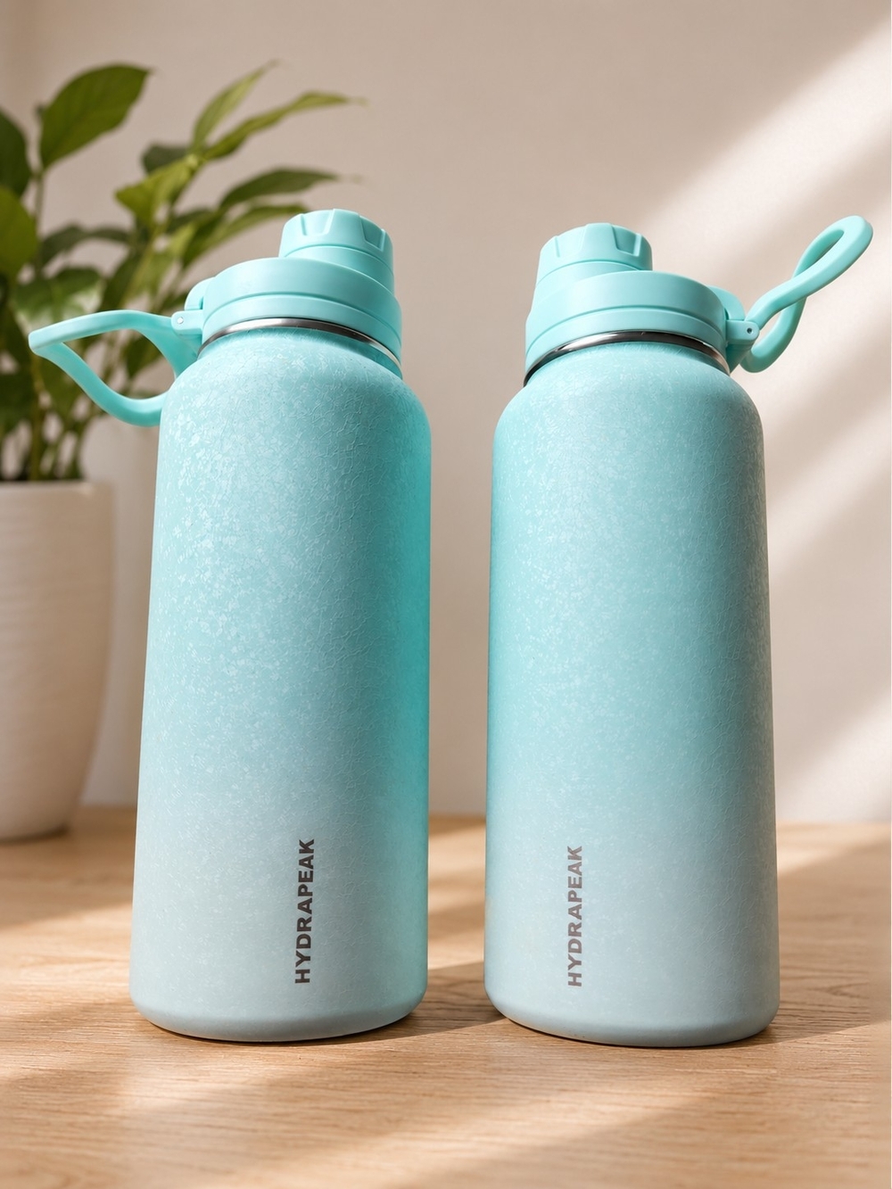 2 - 32 Oz Hydrapeak Aqua Stainless Steel Water Bottles